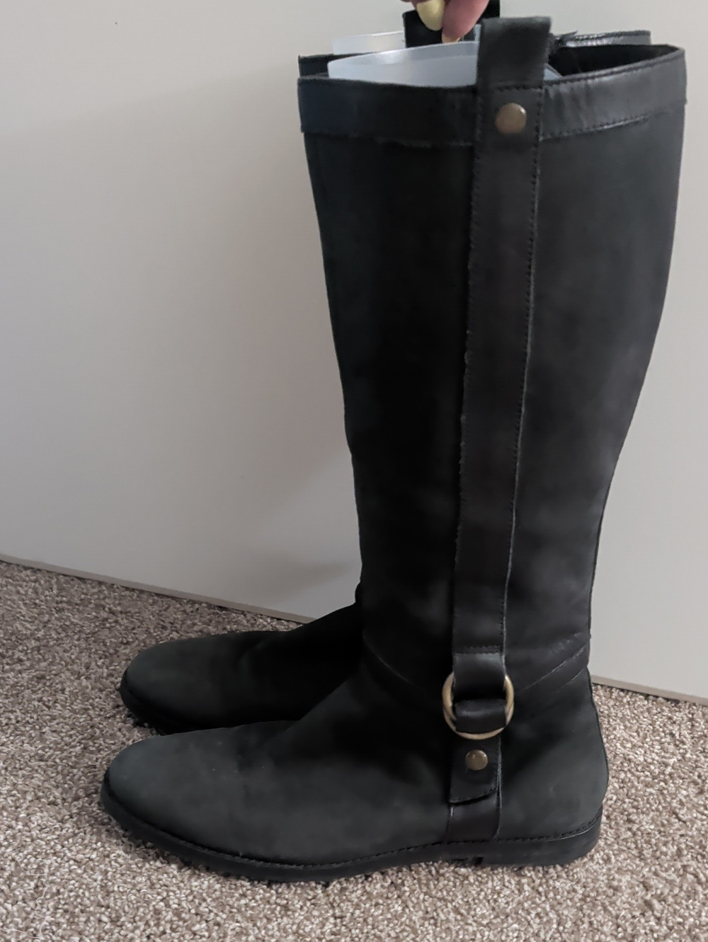 Cole Haan Nike Air Black Riding Boots with Brass Ring Detail